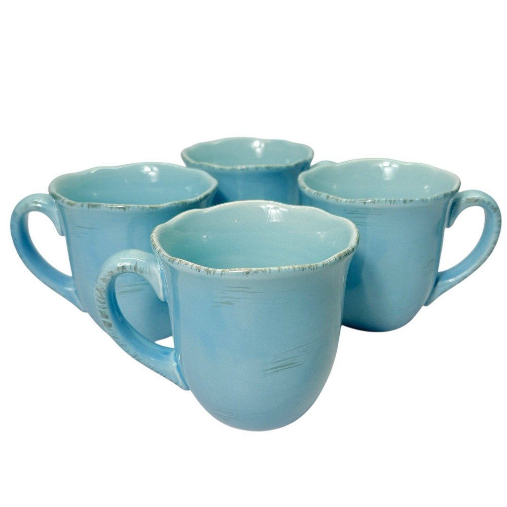 Ballard Designs Primvere Scalloped Edge Blue Mugs - Set Of 4 - Cups